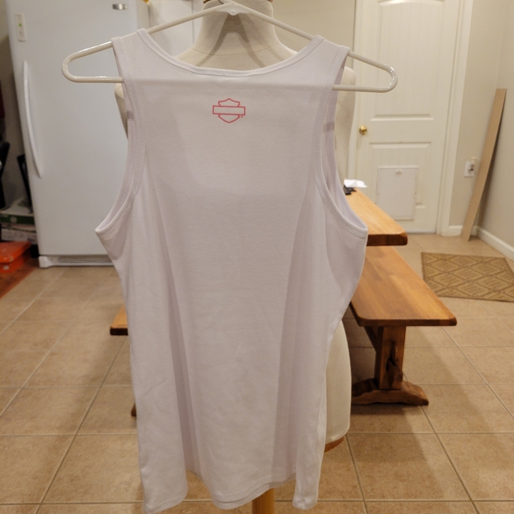 🏍EUC~💥HOT DEAL💥HARLEY-DAVIDSON WHITE & PINK TANK TOP - Picture 5 of 6